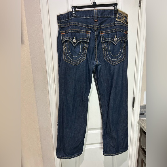 Men's True Religion Jeans Ricky Big T OUTBACK gold/orange stitch USA Size 38 - Picture 1 of 13